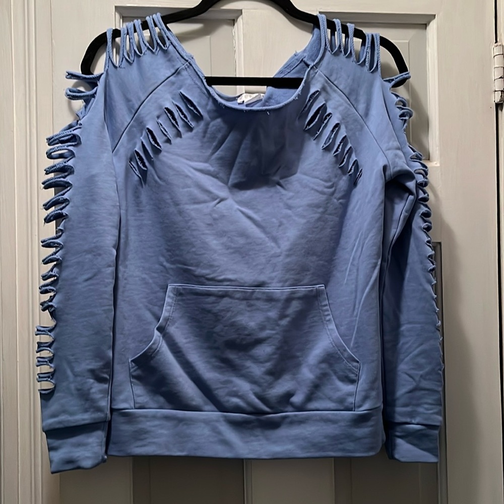 Venus sliced shoulder arm & chest sweat shirt in blue size Xs